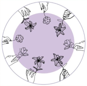 Zeichnung Kreis mit Händen und Blumen