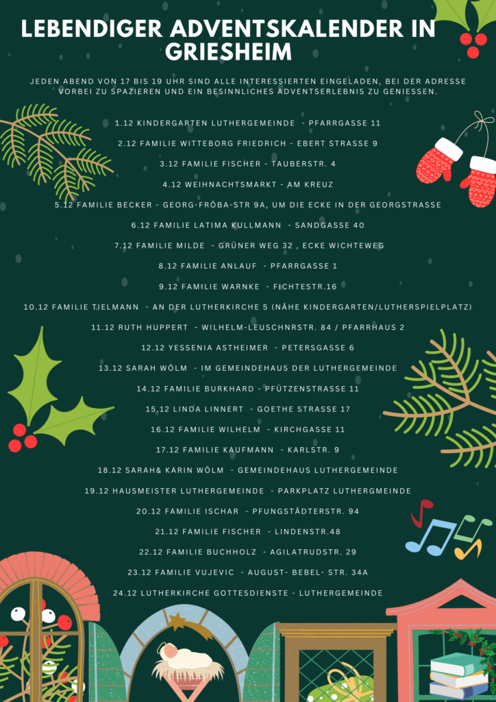 Plakat Lebendiger Adventskalender 2022 in Griesheim 2 (Durchführung)
