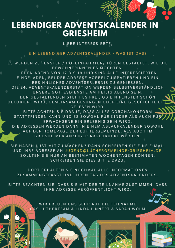 Plakat Lebendiger Adventskalender 2022 in Griesheim (Vorbereitung)